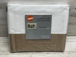 Hudson Park Italian Linens Percale Cuff Queen Flat Sheet White / Champagne New. Fixed Price $45.90.