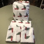 Winter Wonder Lane Red Truck & Tree Queen Sheet Set Euc. Fixed Price $48.00.