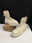 Ladies British Style Leather Elastic Cloth Splicing Back Strap Think Heal Boots. Fixed Price $38.33.