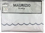 Maurizio Italy Queen Sheet Set White Cotton Blue Gray Scalloped Luxury Bedding. Fixed Price $99.99.