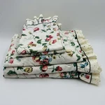 Vtg 90S Waverly Belle Haven 5PC Queen Sheet Set Ruffle Floral Eyelet Rose Garden. Fixed Price $94.50.