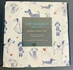 Cynthia Rowley Love Dog Heart Collie Queen Sheet Set White Gray Red Pink New SH4. Fixed Price $59.99.