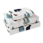 Rustic Woodland Bear & Pine Tree Cabin Lodge Queen Bed Sheet Set. Fixed Price $48.95.