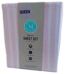 Martha Stewart Queen Size Pink Sweet Stripe Crisp Cotton Percale Sheet Set. Fixed Price $69.99.