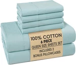Queen Sheets Sets 100% Cotton Cooling With 4 Pillowcases, 15" Dee. Fixed Price $57.57.