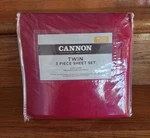 Cannon Twin 3PC Sheet Set New Fitted Flat & Pillowcase Soft 100%POLYESTER Mw Red. Fixed Price $23.99.