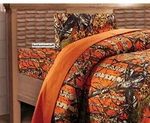 Orange Camouflage Woods Reversible Comforter + Bed Sheet Set Twin Size. Fixed Price $95.95.