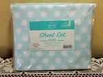 Kute Kids Toddler Mint Green/aqua Polka Dot Sheet Set Flat 60X45" Fitted 28X52". Fixed Price $14.99.