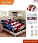 Fitted Sheet American Flag Blue Red Printing Bedding Set For Kids Teens Adult.... Fixed Price $54.58.