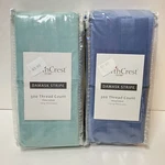 2 King Pillowcases Northcrest 100% Cotton 300 Tc Damask Stripe Blue Aqua. Fixed Price $11.97.