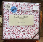 New Laura Ashley Red Anna Scrolls Cotton Flannel Twin Size Sheet Set. Fixed Price $55.00.