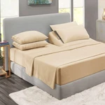 Flex Top King Sheets, 6 Pcs Set, Hotel Luxury Fr Split Bed Beige. Fixed Price $36.45.