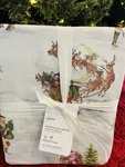 Pottery Barn Nostalgic Santa Queen Sheet Set Cotton Deer Christmas Holiday Htf. Fixed Price $189.95.