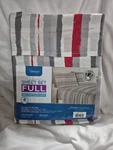 Interiors By Design Red Gray Stripe Full Sheet Set Silky Soft 4 Piece New. Fixed Price $12.69.