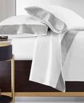 Hudson Park 600TC Sateen Cuff Percale Queen Flat Sheet White/silver - Nwt $195. Fixed Price $40.00.