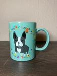 Cynthia Rowley Frenchie Bulldog Turquoise Green Floral Large Coffee Mug. Fixed Price $6.99.