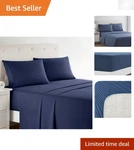 Navy Blue Premier Bed Sheet Set, 4-PIECE, Cooling & Soft Microfiber, Queen Size. Fixed Price $46.54.