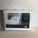 Grace Elizabeth Queen Sheet Set White 4 Piece 1 Flat, Fitted & 2 Cases - New. Fixed Price $14.97.