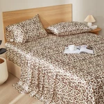 4PCS Satin Sheet Set Leopard Pattern Faux Silky Bedding Cooling Queen King. Fixed Price $37.99.