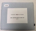 New Tommy Hilfiger Highland Ticking Stripe Green 100% Cotton Queen Sheet Set 4PC. Fixed Price $74.95.