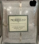 William Morris Queen Set Natural Taupe White Floral Leaves Tan. Fixed Price $115.00.