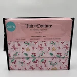 Juicy Couture Queen Christmas Sheet Set Candy Cane Bows Gingerbread Hearts Berry. Fixed Price $51.50.
