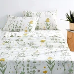 Wake In Cloud - Size Bed Sheets, 100% Queen, Botanical Yellow Green. Fixed Price $56.54.