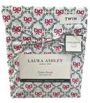Laura Ashley Twin Sheet Set Bow Trellis White Red Green 3PC Cottage Holiday. Fixed Price $39.99.