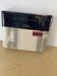 Ralph Lauren Amagansett Further Lane Ticking Flat Sheet Tan Sage Green Queen. Fixed Price $130.00.