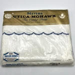 Stevens Utica Mohawk Flat Sheet Double Bed White Blue Scalloped Embroidery Full. Fixed Price $17.99.