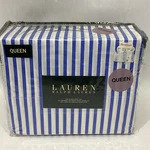 Ralph Lauren Queen 4 Pc Sheet Set Blue White Shirting Stripe All Cotton Nip. Fixed Price $100.00.