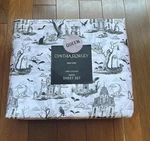 Cynthia Rowley New Halloween Haunted Toile Black White Queen Sheet Set 4PC. Fixed Price $89.99.