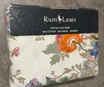 Ralph Lauren Southampton White Red Orange Green Floral Flat Sheet - Full. Fixed Price $175.00.