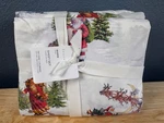 New Pottery Barn Nostalgic Santa Queen Sheet Set Cotton Deer Christmas Holiday. Fixed Price $125.00.