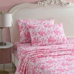 Betsey Johnson Pink Fairytale Floral Printed Microfiber 4 Pc Queen Sheet Set. Fixed Price $30.00.