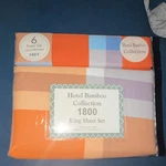 Hotel Bamboo Collection 1800 King 6-PIECE Plaid Orange Deep Pocket. Fixed Price $50.00.