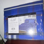 Paris Textile Collection King Sheet Set Polyester Ultra Soft Blue Plaid. Fixed Price $43.22.