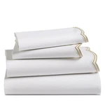 Sky T11201 White/tan Cotton Scalloped Sheet Set Size Queen. Fixed Price $260.00.