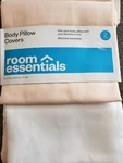 Two (2) Body Pillow Covers Room Essentials 20" X 50" 1-PINK/GOLD 1-WHITE. Fixed Price $29.68.