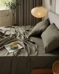 Xz Xifa Olive Green Sheets - 100% Washed French Flax Organic Linen, King. Fixed Price $243.17.