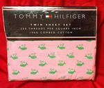 New 3PC Twin Size Sheet Set Tommy Hilfiger Pink/green Whales 100% Combed Cotton. Fixed Price $26.98.
