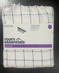Room Essentials White Checkered Microfiber Queen Bed Sheet Set. Fixed Price $25.60.