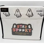 Artisan Home King Size 6 Piece Embroidered Sheet Set White Ghost Halloween. Fixed Price $58.00.