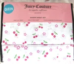Juicy Couture Queen Sheet Set 6 Piece Delicate Flowers Cherries Soft Easy Care. Fixed Price $39.99.