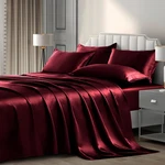 Pothuiny 6 Pieces Queen Satin Sheets Luxury Silky Burgundy Bedding Sh.... Fixed Price $54.02.