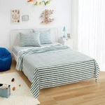 Amazon Basics Microfiber Kids' Sheet Set With Pillowcase, Full, Green Strip. Fixed Price $37.99.