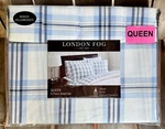 6-PC London Fog Queen Size Blue Plaid Sheet Set (2 Extra Pillowcases). Fixed Price $68.00.