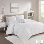 Full / Queen White Whitney Solid Clipped Jacquard Duvet Cover Set & Throw Pillow. Fixed Price $34.00.