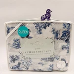 Kindred Home Queen 6 Piece Sheet Set Blue White Dachshund Doxie Dog Toile. Fixed Price $65.00.