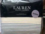 Ralph Lauren Cream And Blue Stripes Queen Sheet Set -new-rare. Fixed Price $110.00.